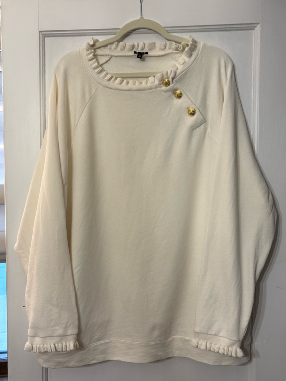 Talbots Plus Cream Ruffle-Neck Pullover